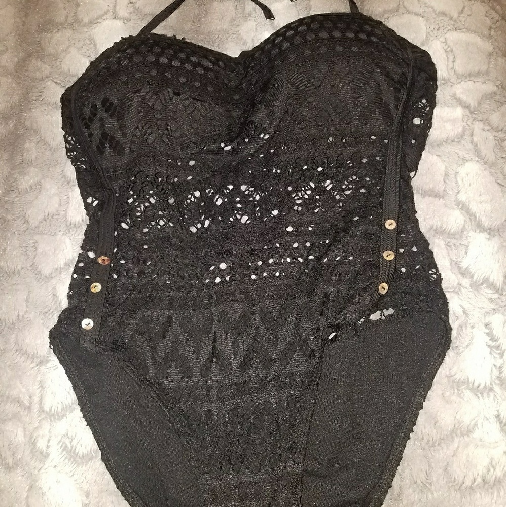 Black lace one piece bathing suit